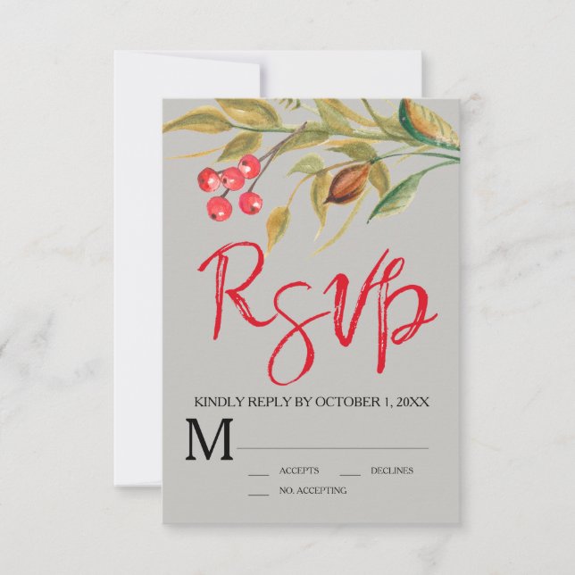 Watercolor Berries & Branches RSVP Response Card (Front)