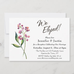 Watercolor Berries & Buds We Eloped Typography Invitation