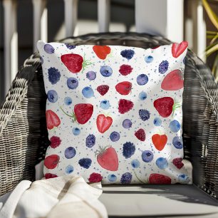 Watercolor Berries Colourful Summer Fruit Cushion