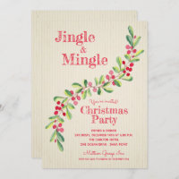 Watercolor Berries Greenery Swag Christmas Invite