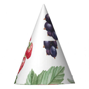Watercolor Berries Illustration Seamless Pattern Party Hat