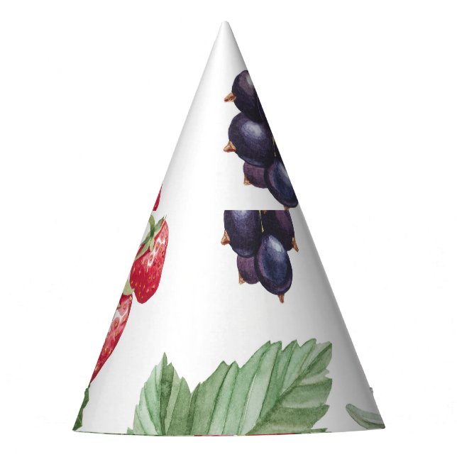 Watercolor Berries Illustration Seamless Pattern Party Hat (Front)