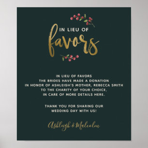 Watercolor Berries In Lieu Of Favours Wedding Sign