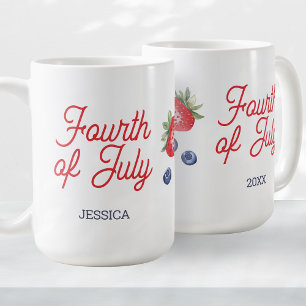 Watercolor Berries Personalised Script 4th of July Coffee Mug