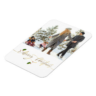 Watercolor Berries Photo Merry Christmas Magnet
