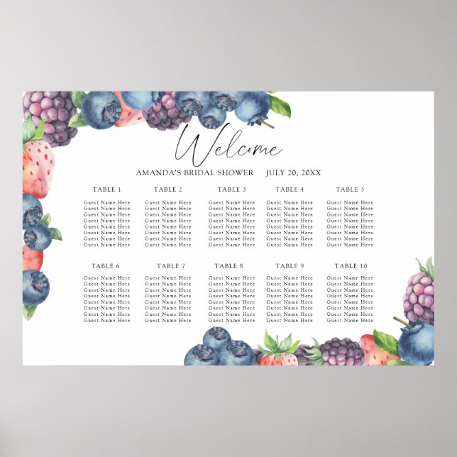 Watercolor Berries wedding seating chart (Front)