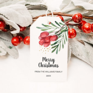 Watercolor Berry and Branches Holiday  Gift Tags