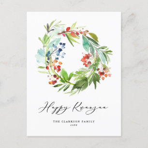 Watercolor Berry and Greenery Wreath Happy Kwanzaa Holiday Postcard