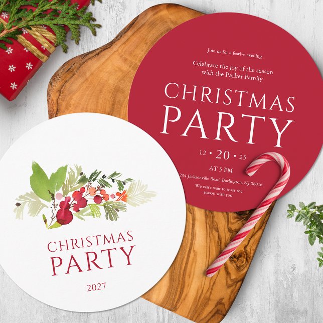 Watercolor Berry Branch Christmas Party Invitation (Creator Uploaded)