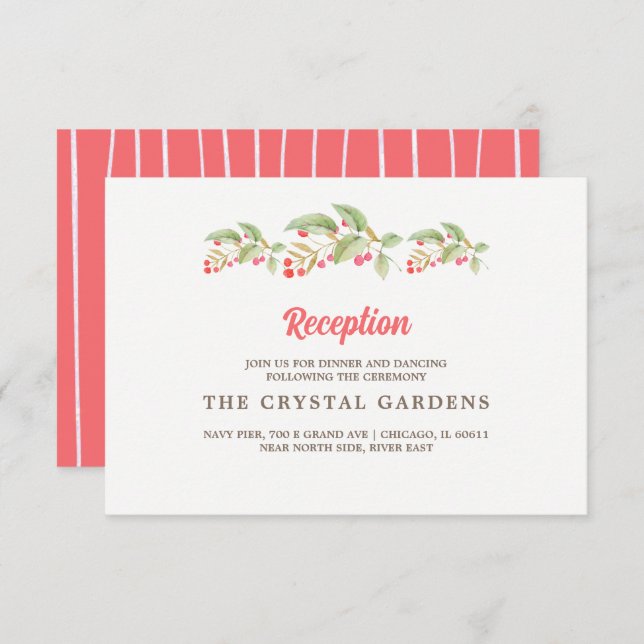 Watercolor Berry Branches Wedding Reception Card (Front/Back)