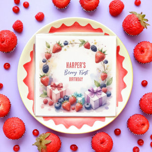 Watercolor Berry First Birthday Strawberry Party - Napkin