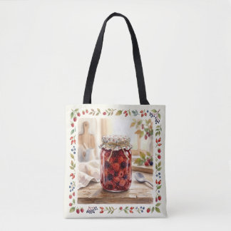 Watercolor Berry Jam Jar Cottagecore Kitchen Tote Bag