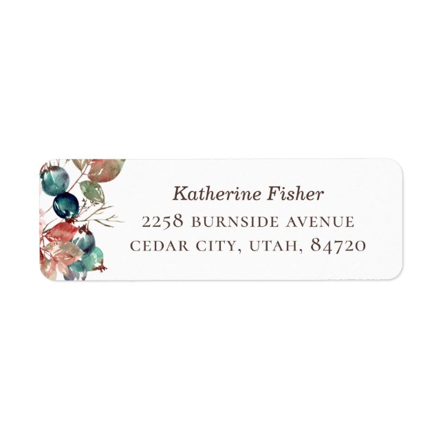 Watercolor Berry Leaves | Garden Wedding Address (Front)