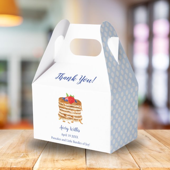 Watercolor Berry Pancake Blue Gingham Baby Shower Favour Box (Watercolor pancake design adorns favor boxes, ideal for your baby shower party favors. )