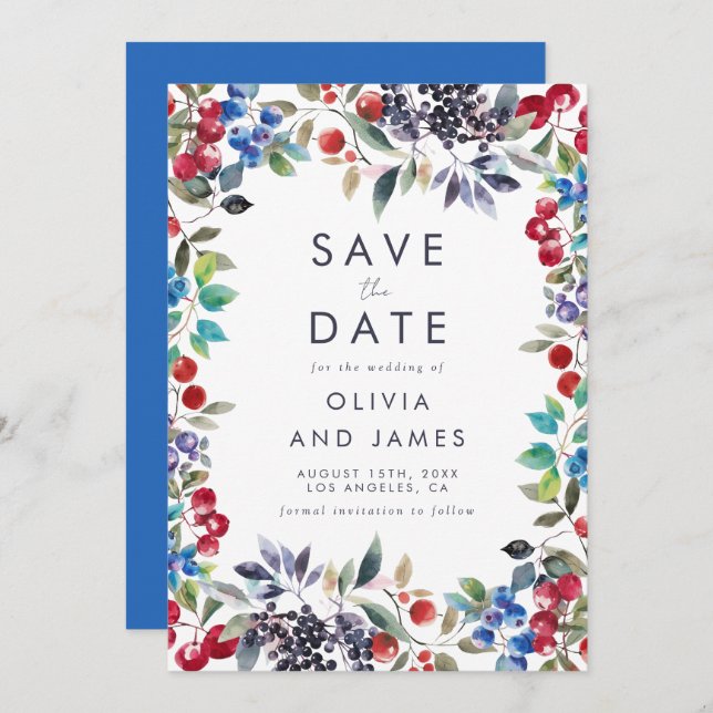 Watercolor Berry Summer Wedding Save The Date (Front/Back)