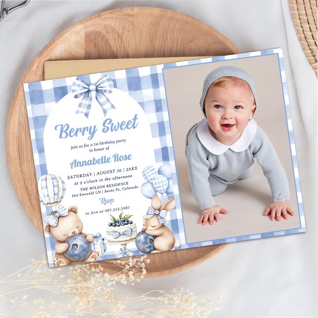 Watercolor Berry Sweet 1st Birthday Party Photo  Invitation (Creator Uploaded)