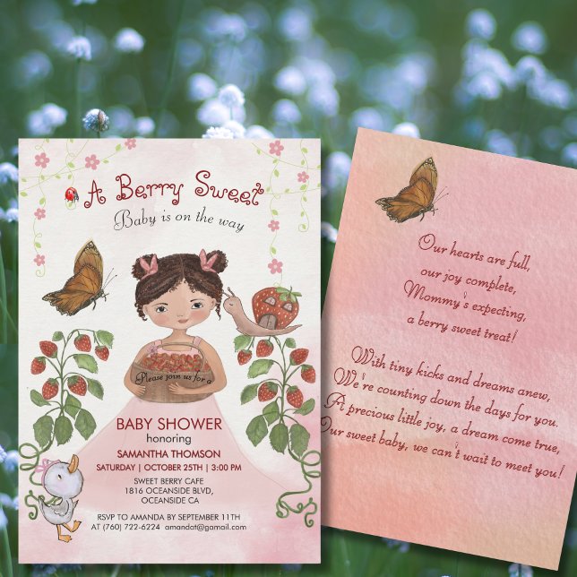 Watercolor Berry Sweet Baby Girl BABY SHOWER Invitation (Watercolor Berry Sweet Baby Girl BABY SHOWER Invitation)