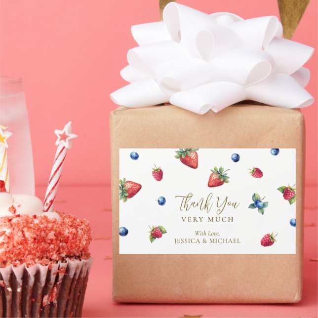 Watercolor Berry Sweet Baby Shower Thank You Rectangular Sticker (Party)
