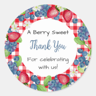 Watercolor Berry Sweet Blue and Red Baby Shower Classic Round Sticker
