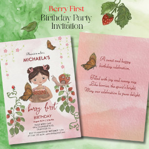 Watercolor 'Berry Sweet' Girl First Birthday Invitation