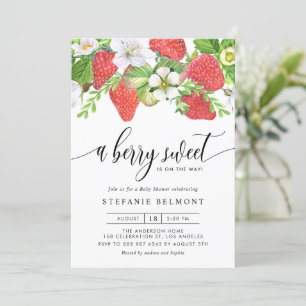 Watercolor Berry Sweet Strawberries Baby Shower Invitation