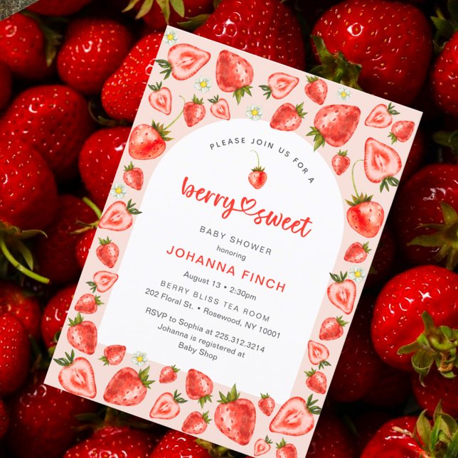 Watercolor Berry Sweet Strawberries Baby Shower Invitation (Creator Uploaded)
