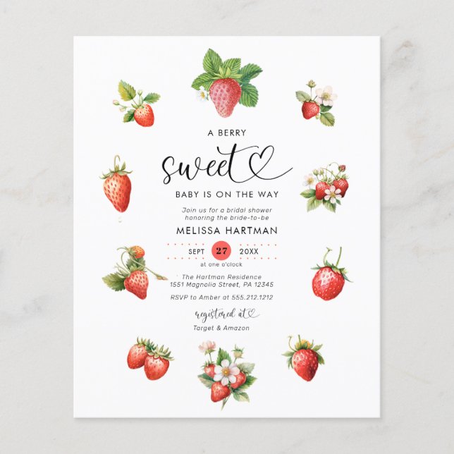 Watercolor Berry Sweet Strawberry Baby Shower (Front)