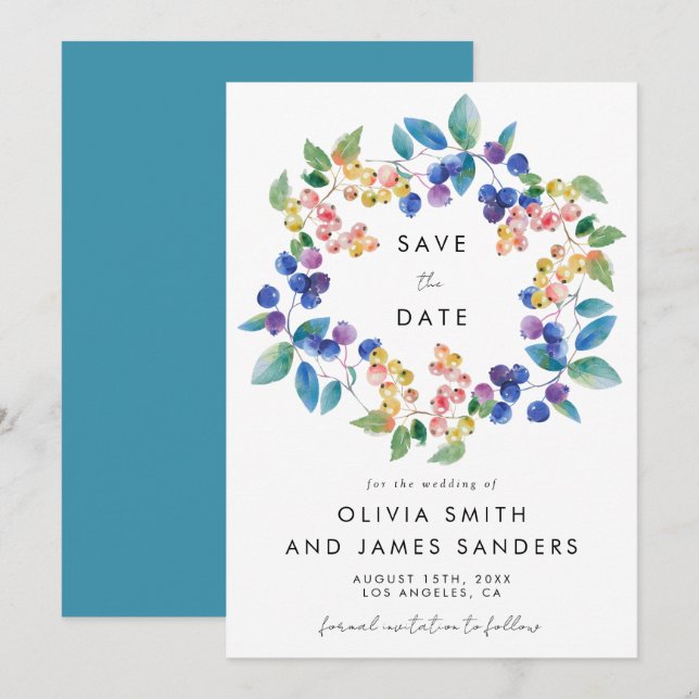 Watercolor Berry Wedding Save The Date (Front/Back)