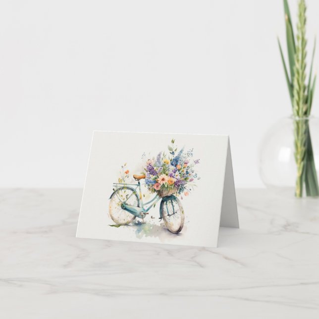 Watercolor Bicycle with Flowers Card (Front)