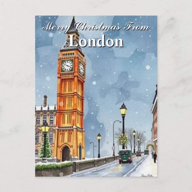 Watercolor Big Ben London Christmas Holidays Postcard (Front)
