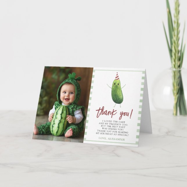 Watercolor Big Dill First Birthday Party Thank You Card (Front)