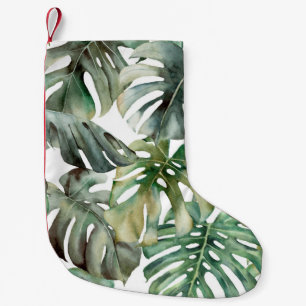 Watercolor big seamless pattern with tropical mons small christmas stocking