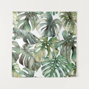 Watercolor big seamless pattern with tropical mons tapestry