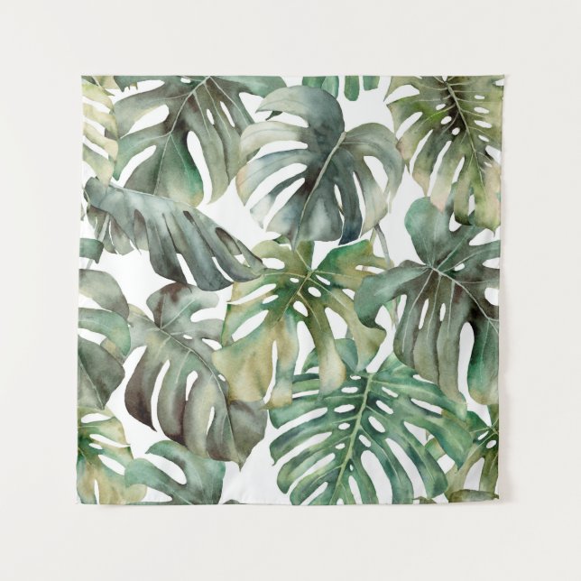 Watercolor big seamless pattern with tropical mons tapestry (Front)