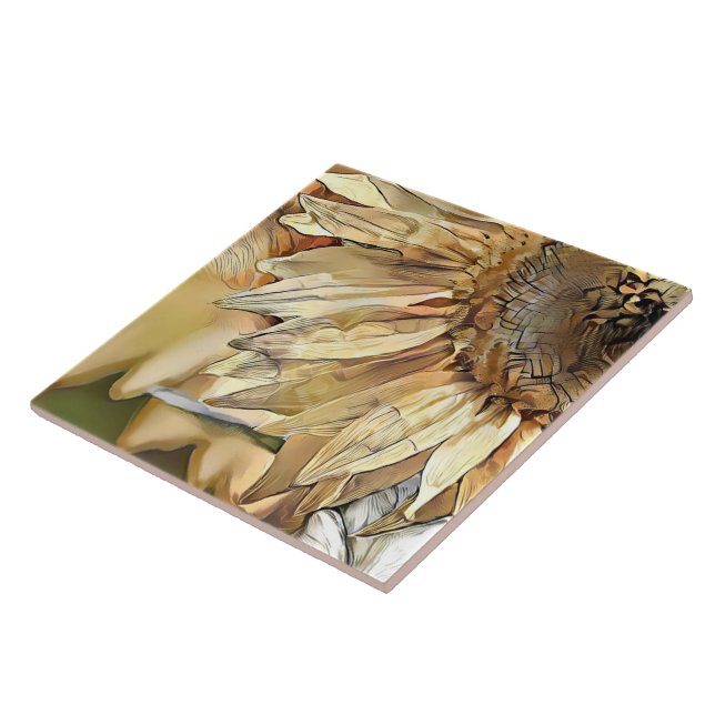Watercolor Big Yellow Sunflower Elegant Collection Tile (Side)