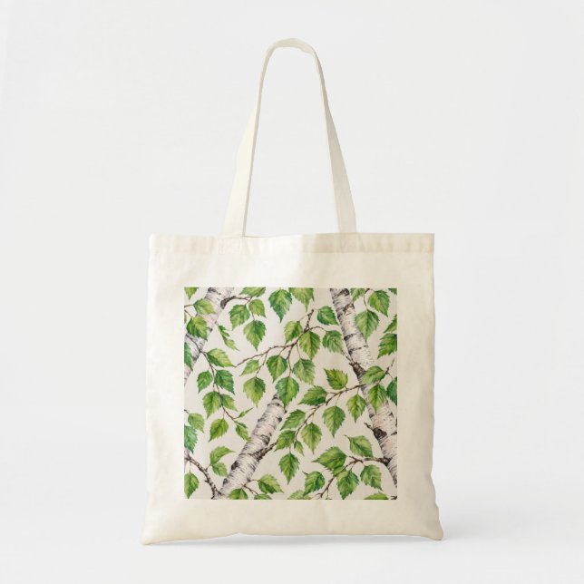 Watercolor Birch Tree Branches Botanical Pattern Tote Bag (Front)