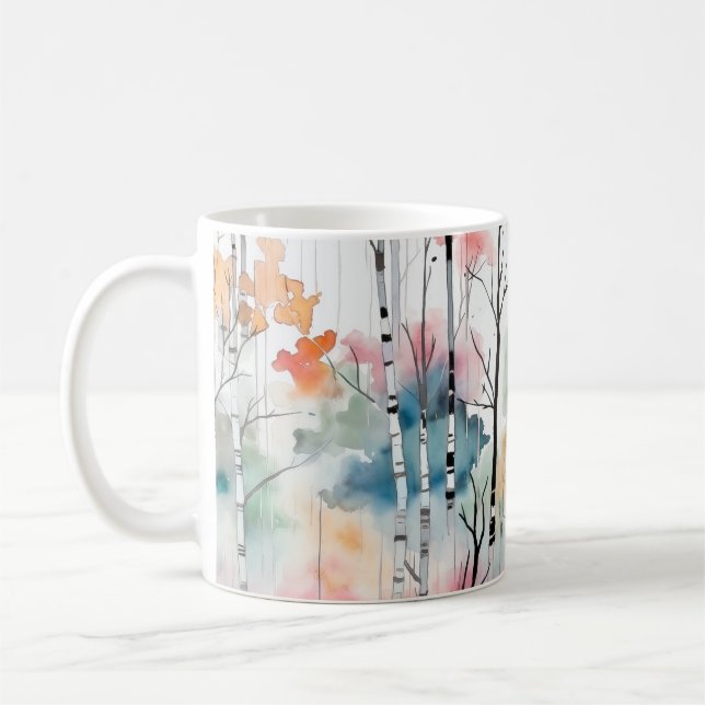 Watercolor Birch Tree Coffee Mug (Left)