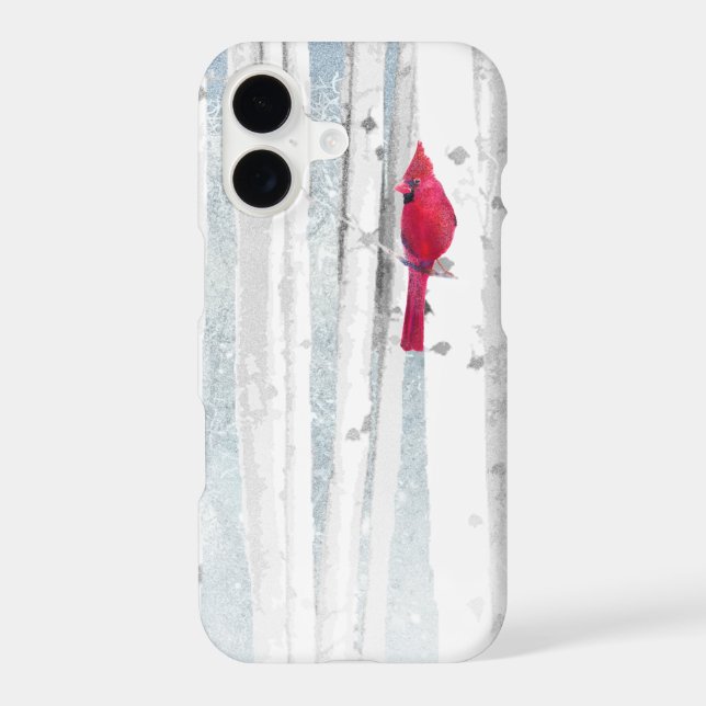 Watercolor Birch Trees Cardinal Red Bird Nature  iPhone Case (Back)