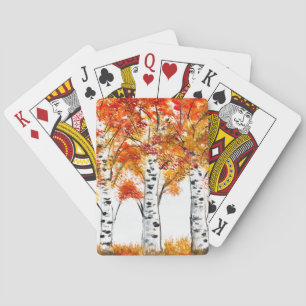 Watercolor Birches Trees Fall Autumn orange Leaves Playing Cards