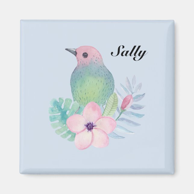 Watercolor Bird and Flower Magnet (Front)