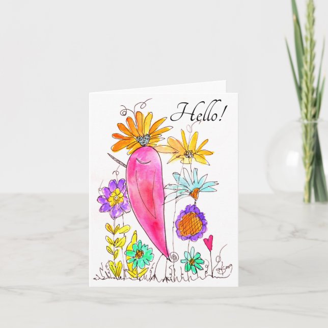 Watercolor Bird and Flowers Greeting Card (Front)