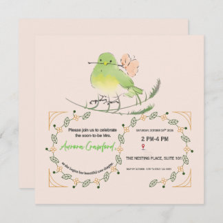 Watercolor Bird and Laurel Leaf Bridal Shower Invi Invitation