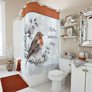 Watercolor bird and snow custom holiday  shower curtain