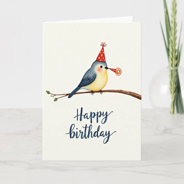 Watercolor Bird Birthday Card (Front)