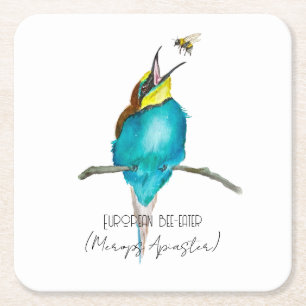Watercolor bird (European bee-eater) Square Paper Coaster
