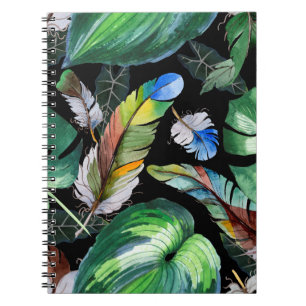 Watercolor bird feather pattern from wing. Aquarel Notebook