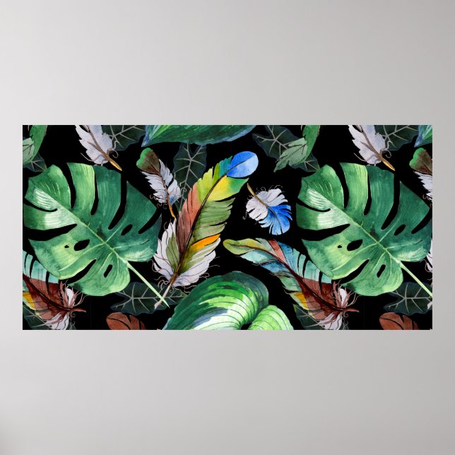 Watercolor bird feather pattern from wing. Aquarel Poster (Front)