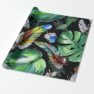 Watercolor bird feather pattern from wing. Aquarel Wrapping Paper