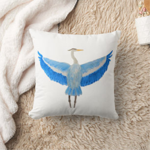 Watercolor Bird Great Blue Heron Cushion