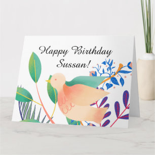 Watercolor Bird Happy Birthday Wishes Photo Text Card